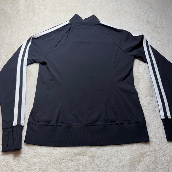 Athleta Black Track Jacket Full Zip White Stripe Athleisure Women's Medium - Picture 3 of 8